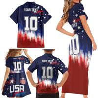 Custom Rugby USA Family Matching Short Sleeve Bodycon Dress and Hawaiian Shirt American Icon - Wonder Print Shop