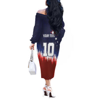 Custom Rugby USA Off The Shoulder Long Sleeve Dress American Icon - Wonder Print Shop