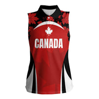 Custom Canada Pacific Rugby 2024 Women Sleeveless Polo Shirt Maple Pattern Jersey - Wonder Print Shop