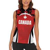 Custom Canada Pacific Rugby 2024 Women Sleeveless Polo Shirt Maple Pattern Jersey - Wonder Print Shop