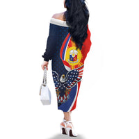 Filipino American History Month Family Matching Off The Shoulder Long Sleeve Dress and Hawaiian Shirt USA Eagle and Philippines Sun Symbol with National Flag - Wonder Print Shop