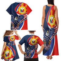 Filipino American History Month Family Matching Tank Maxi Dress and Hawaiian Shirt USA Eagle and Philippines Sun Symbol with National Flag - Wonder Print Shop