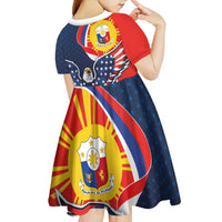 Filipino American History Month Kid Short Sleeve Dress USA Eagle and Philippines Sun Symbol with National Flag - Wonder Print Shop