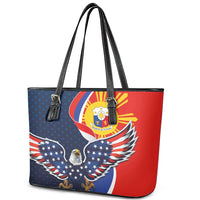 Filipino American History Month Leather Tote Bag USA Eagle and Philippines Sun Symbol with National Flag - Wonder Print Shop
