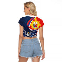 Filipino American History Month Raglan Cropped T Shirt USA Eagle and Philippines Sun Symbol with National Flag - Wonder Print Shop