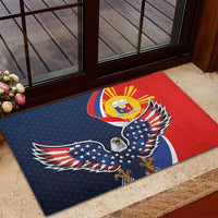 Filipino American History Month Rubber Doormat USA Eagle and Philippines Sun Symbol with National Flag - Wonder Print Shop