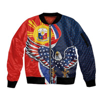 Filipino American History Month Sleeve Zip Bomber Jacket USA Eagle and Philippines Sun Symbol with National Flag - Wonder Print Shop
