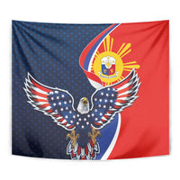 Filipino American History Month Tapestry USA Eagle and Philippines Sun Symbol with National Flag - Wonder Print Shop