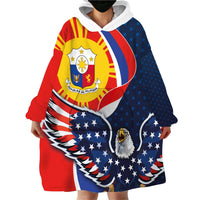 Filipino American History Month Wearable Blanket Hoodie USA Eagle and Philippines Sun Symbol with National Flag - Wonder Print Shop