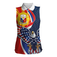 Filipino American History Month Women Sleeveless Polo Shirt USA Eagle and Philippines Sun Symbol with National Flag - Wonder Print Shop