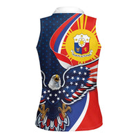 Filipino American History Month Women Sleeveless Polo Shirt USA Eagle and Philippines Sun Symbol with National Flag - Wonder Print Shop