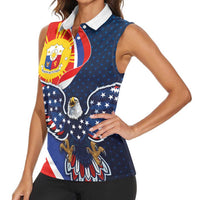 Filipino American History Month Women Sleeveless Polo Shirt USA Eagle and Philippines Sun Symbol with National Flag - Wonder Print Shop