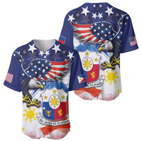 Filipino American History Month Baseball Jersey USA Eagle and Philippines Coat of Arms Symbol with National Flag - Wonder Print Shop