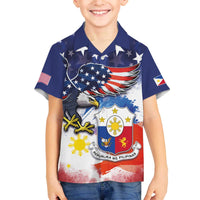 Filipino American History Month Family Matching Off Shoulder Short Dress and Hawaiian Shirt USA Eagle and Philippines Coat of Arms Symbol with National Flag - Wonder Print Shop