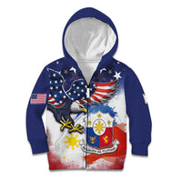 Filipino American History Month Kid Hoodie USA Eagle and Philippines Coat of Arms Symbol with National Flag - Wonder Print Shop