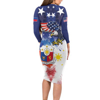 Filipino American History Month Long Sleeve Bodycon Dress USA Eagle and Philippines Coat of Arms Symbol with National Flag - Wonder Print Shop