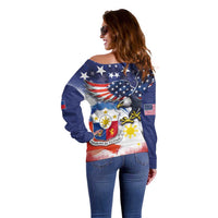 Filipino American History Month Off Shoulder Sweater USA Eagle and Philippines Coat of Arms Symbol with National Flag - Wonder Print Shop