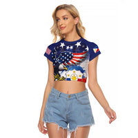 Filipino American History Month Raglan Cropped T Shirt USA Eagle and Philippines Coat of Arms Symbol with National Flag - Wonder Print Shop