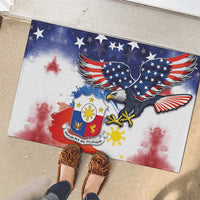 Filipino American History Month Rubber Doormat USA Eagle and Philippines Coat of Arms Symbol with National Flag - Wonder Print Shop
