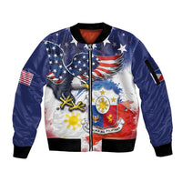 Filipino American History Month Sleeve Zip Bomber Jacket USA Eagle and Philippines Coat of Arms Symbol with National Flag - Wonder Print Shop