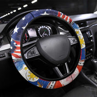 Filipino American History Month Steering Wheel Cover USA Eagle and Philippines Coat of Arms Symbol with National Flag - Wonder Print Shop