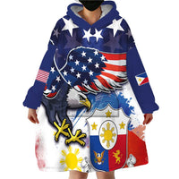 Filipino American History Month Wearable Blanket Hoodie USA Eagle and Philippines Coat of Arms Symbol with National Flag - Wonder Print Shop