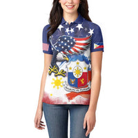 Filipino American History Month Women Polo Shirt USA Eagle and Philippines Coat of Arms Symbol with National Flag - Wonder Print Shop