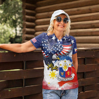 Filipino American History Month Women Polo Shirt USA Eagle and Philippines Coat of Arms Symbol with National Flag - Wonder Print Shop
