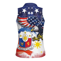 Filipino American History Month Women Sleeveless Polo Shirt USA Eagle and Philippines Coat of Arms Symbol with National Flag - Wonder Print Shop