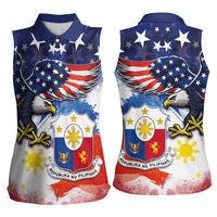 Filipino American History Month Women Sleeveless Polo Shirt USA Eagle and Philippines Coat of Arms Symbol with National Flag - Wonder Print Shop