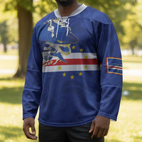 Custom Cape Verde National Football Hockey Jersey Glory Blue Sharks - Wonder Print Shop