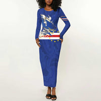 Custom Cape Verde National Football Long Sleeve Bodycon Dress Glory Blue Sharks - Wonder Print Shop