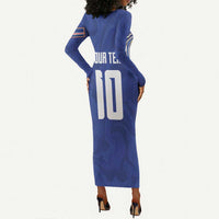 Custom Cape Verde National Football Long Sleeve Bodycon Dress Glory Blue Sharks - Wonder Print Shop