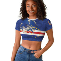 Custom Cape Verde National Football Raglan Cropped T shirt Glory Blue Sharks - Wonder Print Shop