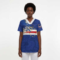 Custom Cape Verde National Football Scrub Top Glory Blue Sharks - Wonder Print Shop