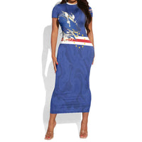 Custom Cape Verde National Football Short Sleeve Bodycon Dress Glory Blue Sharks - Wonder Print Shop