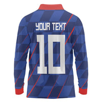 Custom Croatia National Football Long Sleeve Polo Shirt The Checkered Blue Version - Wonder Print Shop