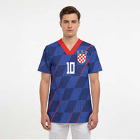 Custom Croatia National Football Scrub Top The Checkered Blue Version - Wonder Print Shop