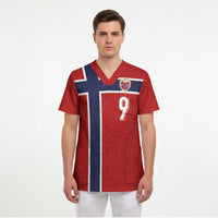 Custom Norway Football Scrub Top Cross Nordic Knot Pattern National Flag Style