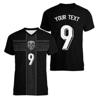 Custom Norway Football Women V-Neck T-Shirt Cross Nordic Knot Pattern