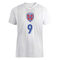 Custom Norway Football Women V-Neck T-Shirt Nordic Knot Pattern
