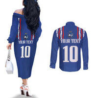 France Football 2024 Go Champion Couples Matching Off The Shoulder Long Sleeve Dress and Long Sleeve Button Shirt