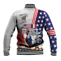 French-American Heritage Month Baseball Jacket National Flags Style with Rooster and Bald Eagle - Wonder Print Shop