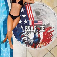 French-American Heritage Month Beach Blanket National Flags Style with Rooster and Bald Eagle - Wonder Print Shop