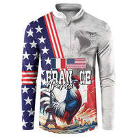French-American Heritage Month Button Sweatshirt National Flags Style with Rooster and Bald Eagle - Wonder Print Shop