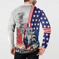 French-American Heritage Month Button Sweatshirt National Flags Style with Rooster and Bald Eagle - Wonder Print Shop