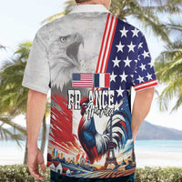 French-American Heritage Month Hawaiian Shirt National Flags Style with Rooster and Bald Eagle - Wonder Print Shop