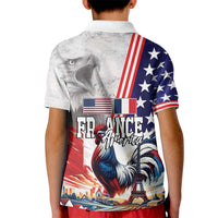 French-American Heritage Month Kid Polo Shirt National Flags Style with Rooster and Bald Eagle - Wonder Print Shop