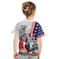 French-American Heritage Month Kid T Shirt National Flags Style with Rooster and Bald Eagle - Wonder Print Shop