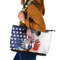 French-American Heritage Month Leather Tote Bag National Flags Style with Rooster and Bald Eagle - Wonder Print Shop